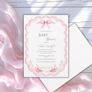 Pink Floral Ribbon Vintage Baby Shower Invitation