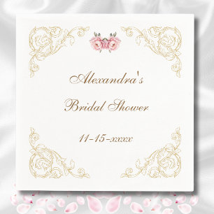 Pink Floral Rococo Vintage Peony Bridal Shower Napkin
