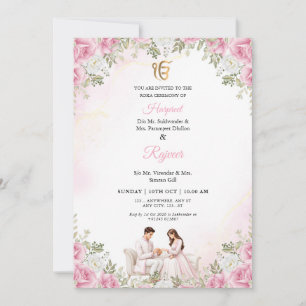 Pink Floral Roka Ceremony Engagement Invitation