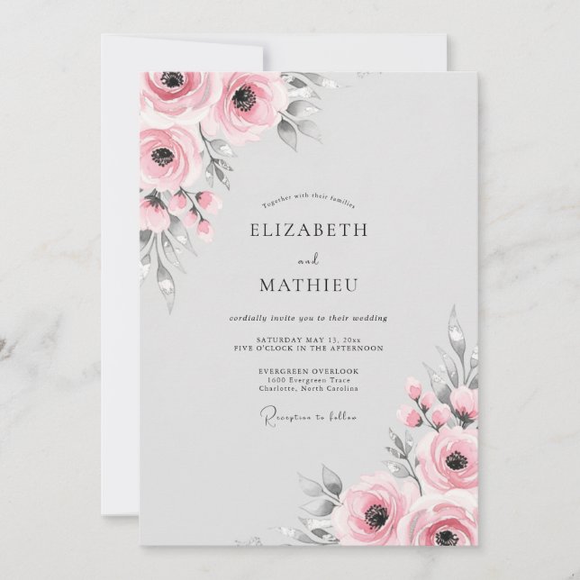 Pink Floral Romance Wedding Invitation (Front)