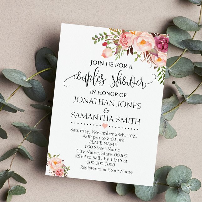 Pink floral romantic boho chic couples shower invitation (Creator Uploaded)