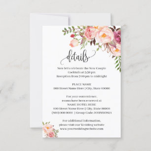 Pink Floral Romantic boho chic insert card
