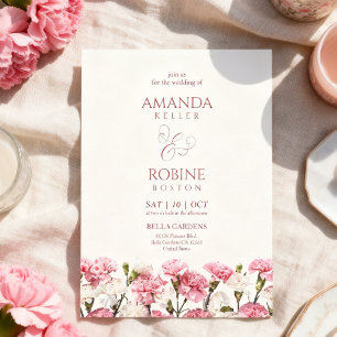 Pink Floral Romantic Minimalist Wedding Invitation