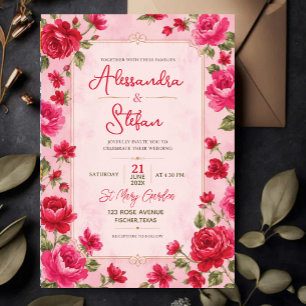 Pink Floral Romantic Rose Elegant Garden  Acrylic Invitations