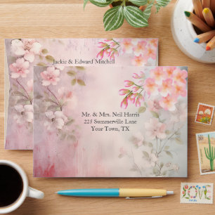 Pink Floral Romantic Wedding Envelope