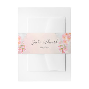 Pink Floral Romantic Wedding Invitation Belly Band