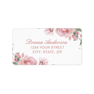 Pink Floral Rose Address Label