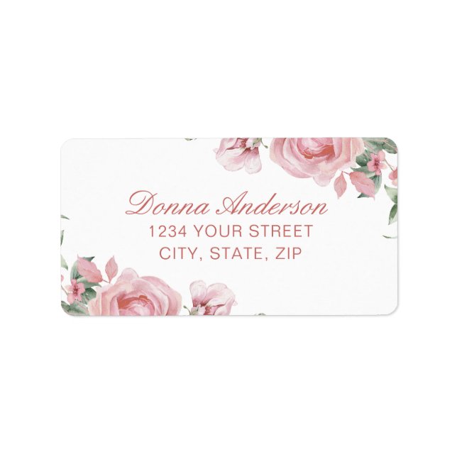 Pink Floral Rose Address  Label (Front)