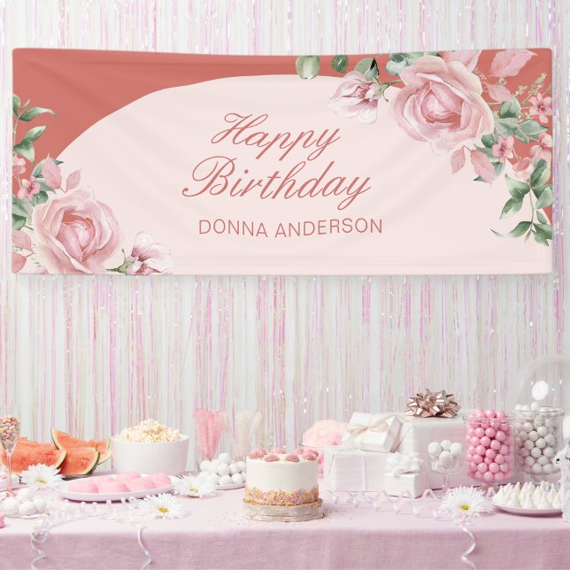 Pink Floral Rose Birthday  Banner (Creator Uploaded)