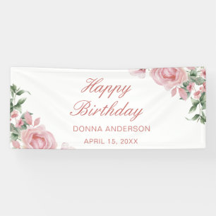 Pink Floral Rose Birthday Party Plate Banner