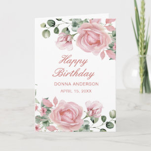 Pink Floral Rose Birthday Party Plate Card