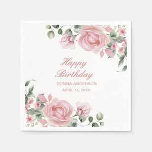 Pink Floral Rose Birthday Party Plate Napkin