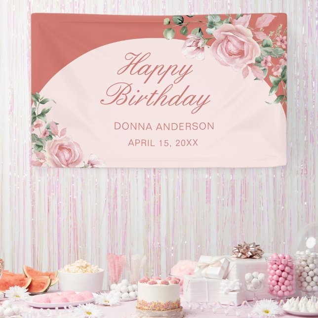Pink Floral Rose Birthday Plate Banner (Creator Uploaded)