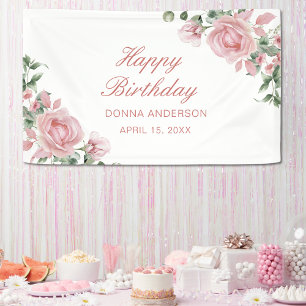 Pink Floral Rose Birthday Plate Banner