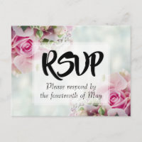 Pink Floral Rose Bouquet Wedding RSVP