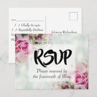 Pink Floral Rose Bouquet Wedding RSVP