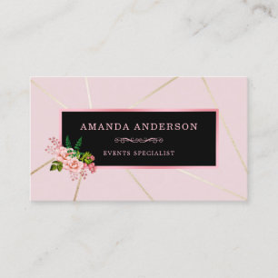 Pink Floral Rose Frame on Stripes Business Card
