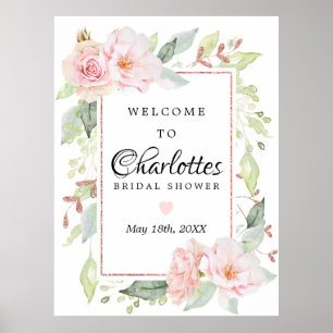 Pink Floral Rose Gold Bridal Shower Welcome Sign