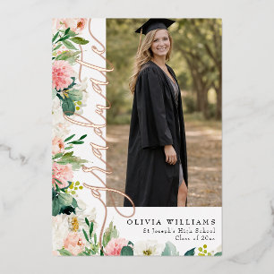 Pink Floral Rose Gold Graduate Photo Graduation
