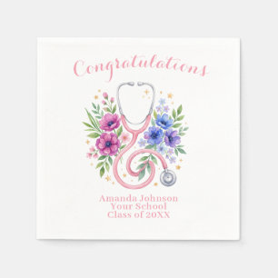 Pink Floral Rose Graduation Napkin