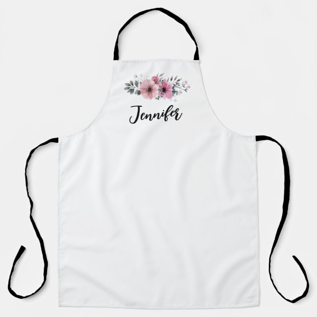 Pink Floral Rose Kitchen Apron (Front)