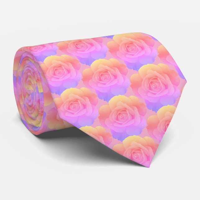 Pink Floral Rose Pattern Abstract Gift Party Favou Tie (Rolled)