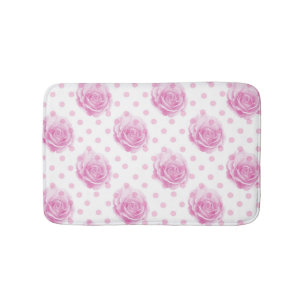 Pink floral rose pattern bath mat