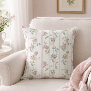 Pink Floral Rose Pattern Throw Pillow