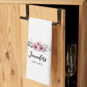 Pink Floral Rose Personalised Kitchen Towel