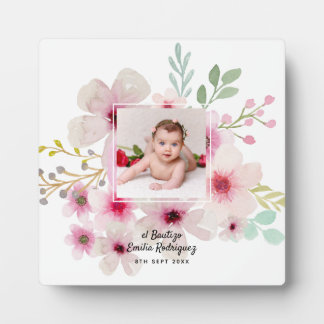 Pink Floral Rose PHOTO BAUTIZO Baptism Girls Named Plaque