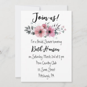 Pink Floral Roses Bridal Shower Invitation