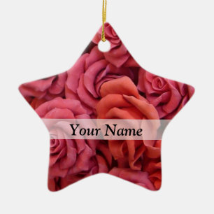 Pink floral roses ceramic tree decoration