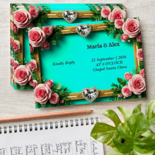 🌸 Pink Floral Roses Heart Wedding 💍 Envelope