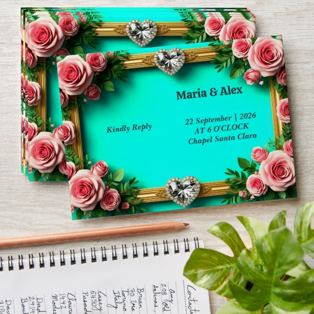 🌸 Pink Floral Roses Heart Wedding 💍 Envelope (Stacked)
