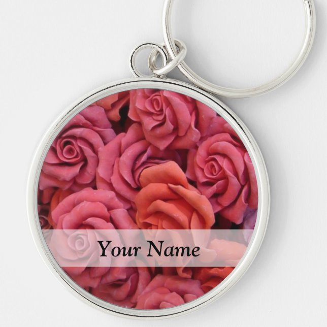 Pink floral roses key ring (Front)