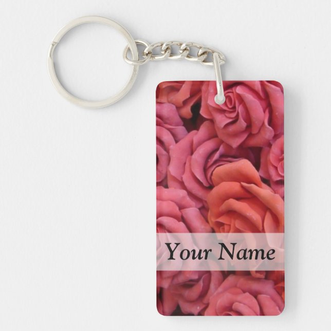 Pink floral roses key ring (Front)