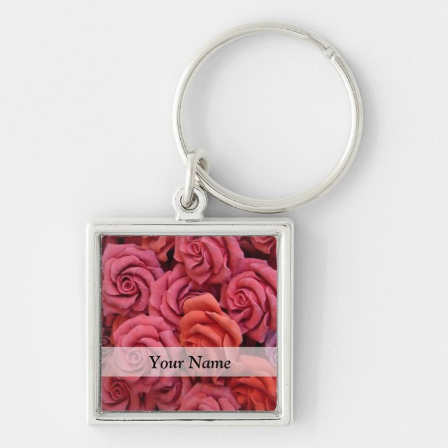 Pink floral roses key ring (Front)