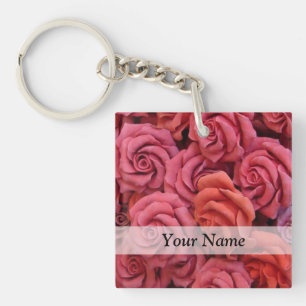 Pink floral roses key ring