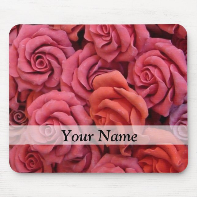 Pink floral roses mouse pad (Front)