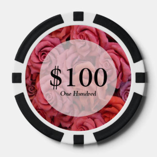 Pink floral roses poker chips