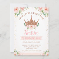 Pink Floral Roses Princess Crown 1st Birthday