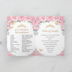 Pink Floral Roses Quinceanera Princess Butterflies Programme