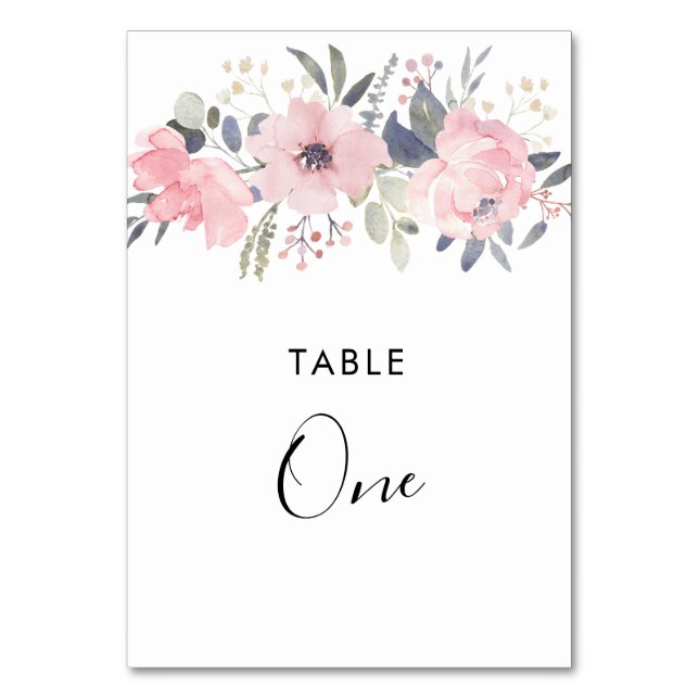 Pink Floral Roses Rustic Foliage Table Number (Front)