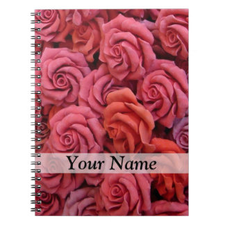 Pink floral roses spiral notebook