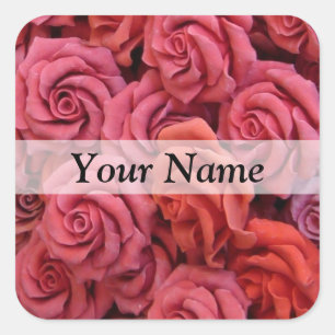 Pink floral roses square sticker