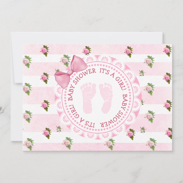 Pink Floral Roses ts a girl Baby Shower Invitation (Front)