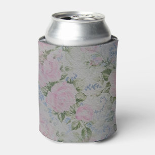 Pink Floral Roses Vintage Can Cooler
