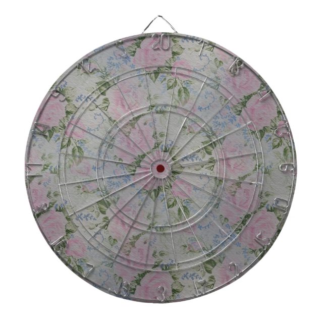 Pink Floral Roses Vintage Dartboard (Front)