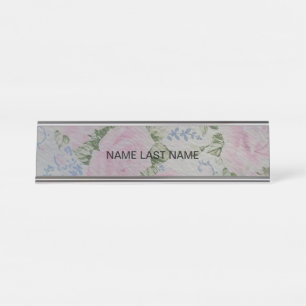 Pink Floral Roses Vintage Desk Name Plate
