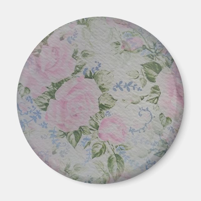 Pink Floral Roses Vintage Magnet (Front)